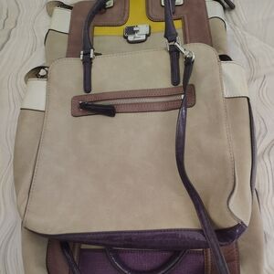 Guess Cream and Purple Backpack with Classic Design